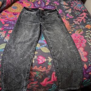 Lucky Brand Black Stonewash Boyfriend Jeans with Studded Diamond Pattern